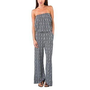 𝅺ace Fashion jump suit strapless, size large, black & white geometric design